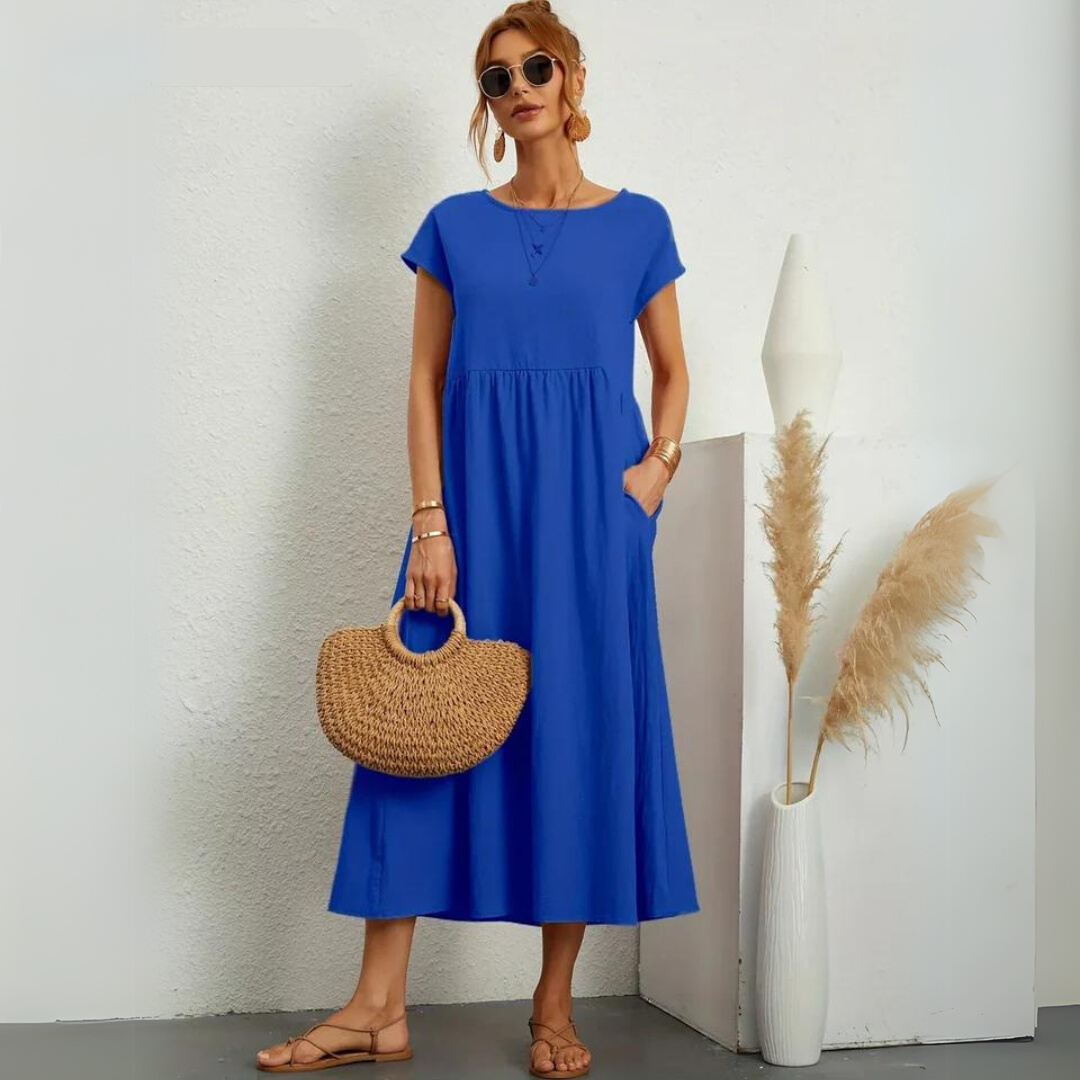 Ann™ – 100% Pure Cotton Casual Midi Dress