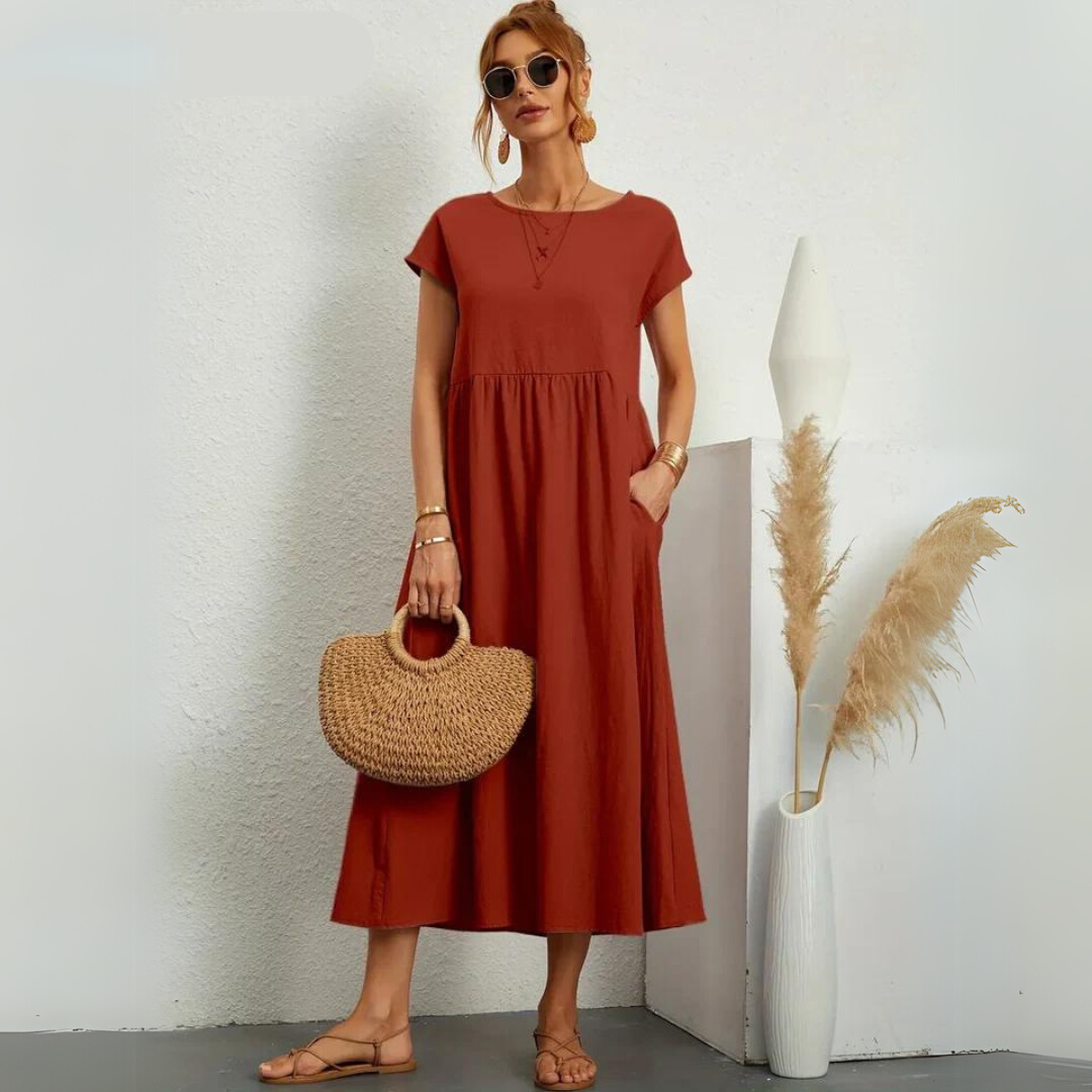 Ann™ – 100% Pure Cotton Casual Midi Dress