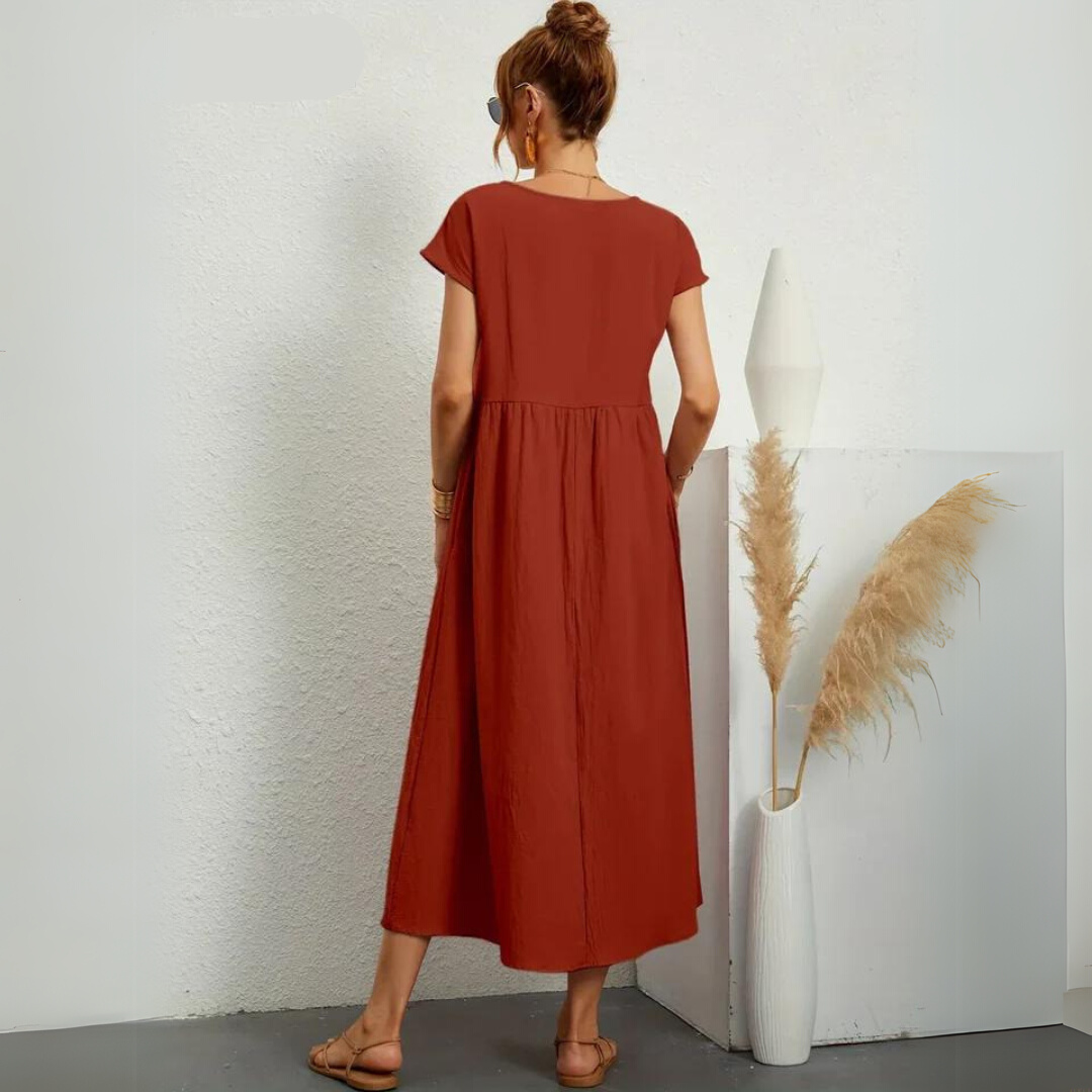 Ann™ – 100% Pure Cotton Casual Midi Dress