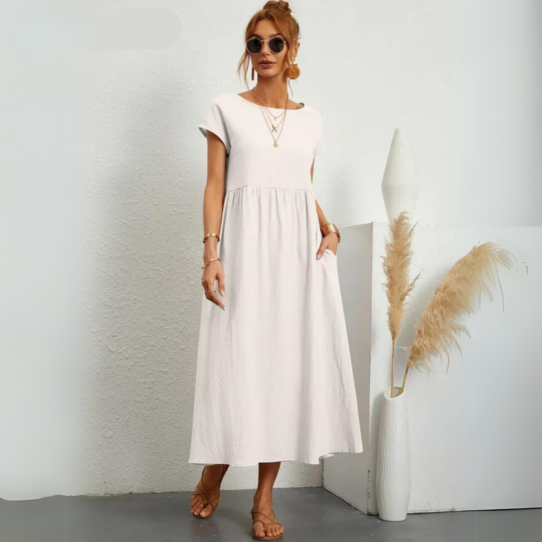 Ann™ – 100% Pure Cotton Casual Midi Dress