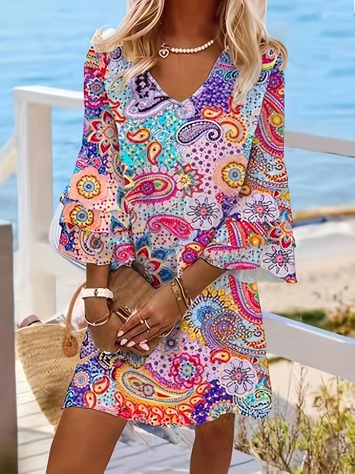 Marnette | Floral V-Neck Sleeveless Tunic Dress