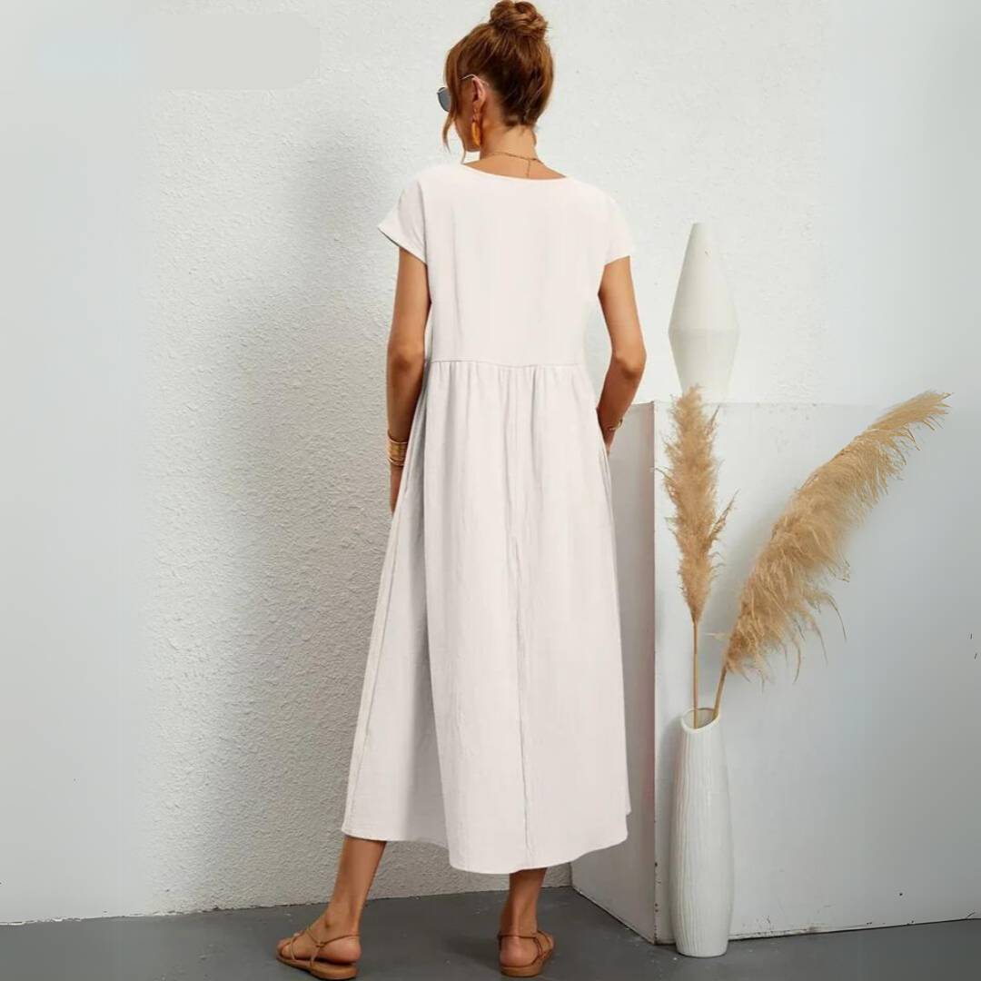 Ann™ – 100% Pure Cotton Casual Midi Dress