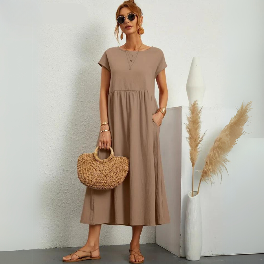 Ann™ – 100% Pure Cotton Casual Midi Dress