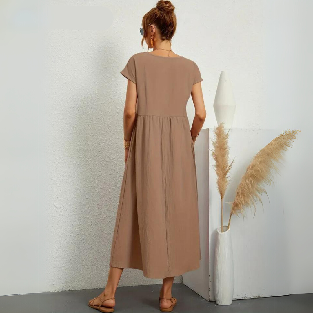 Ann™ – 100% Pure Cotton Casual Midi Dress