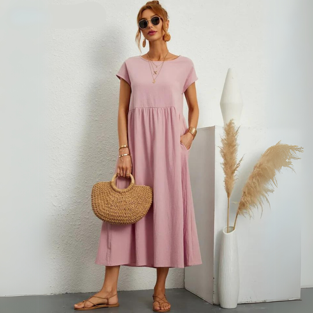 Ann™ – 100% Pure Cotton Casual Midi Dress