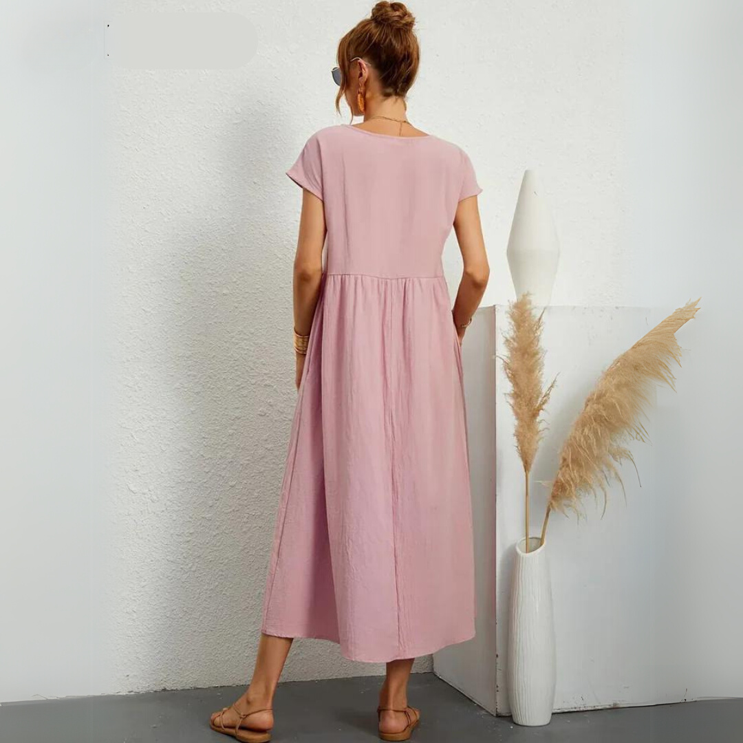 Ann™ – 100% Pure Cotton Casual Midi Dress