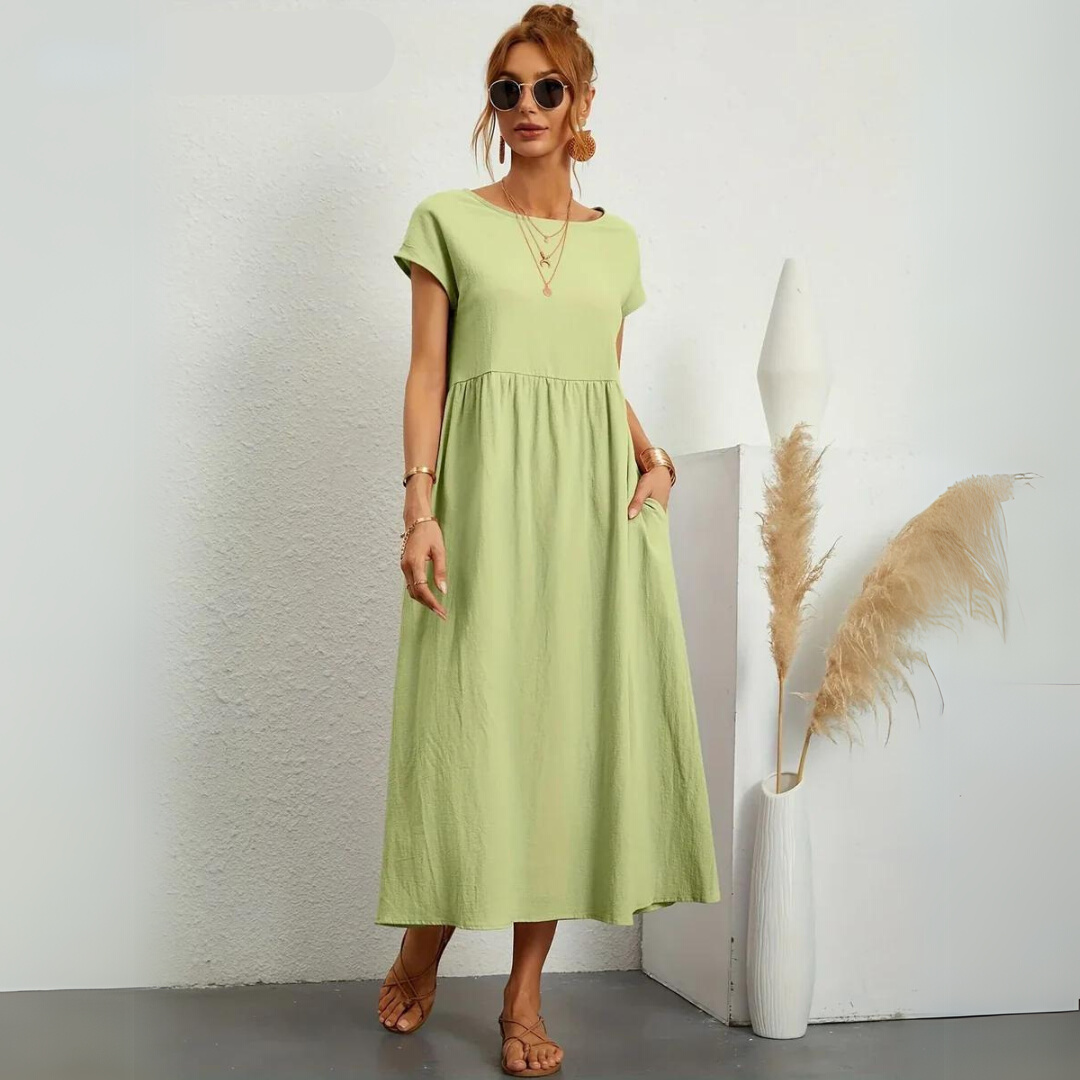 Ann™ – 100% Pure Cotton Casual Midi Dress