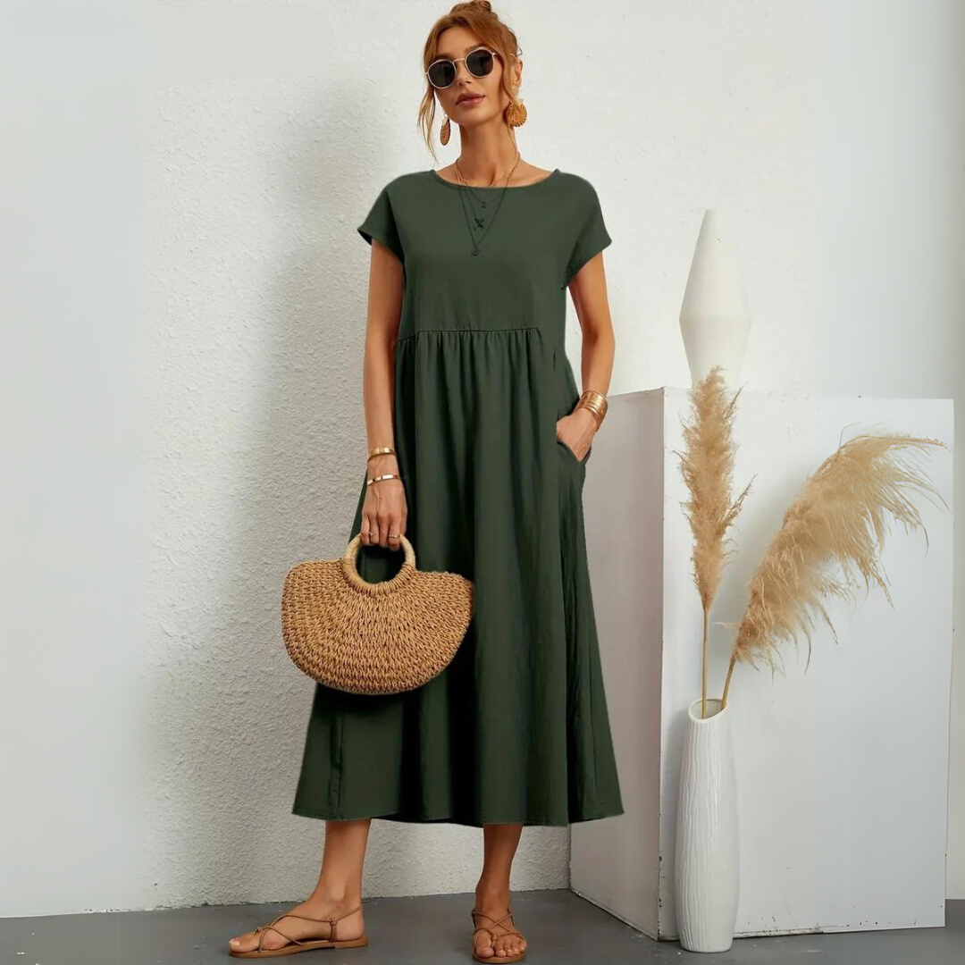 Ann™ – 100% Pure Cotton Casual Midi Dress