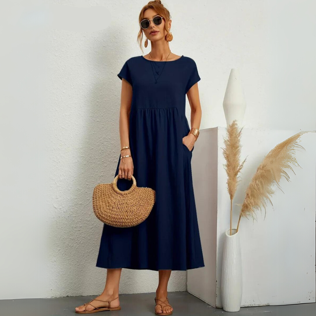 Ann™ – 100% Pure Cotton Casual Midi Dress