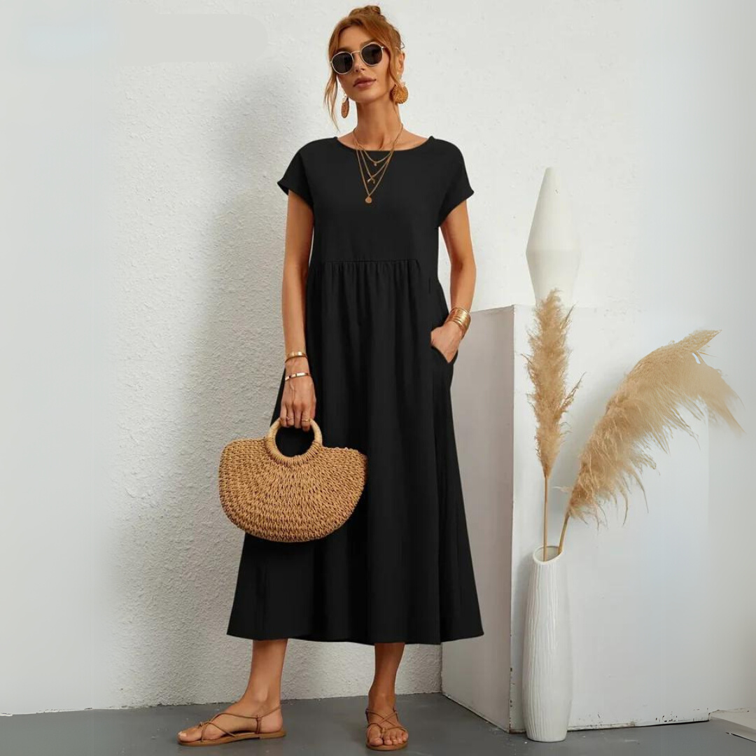Ann™ – 100% Pure Cotton Casual Midi Dress