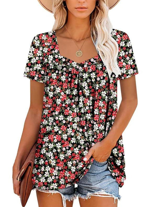 Margaret™ | Short Sleeve Fluid Top with Floral Print