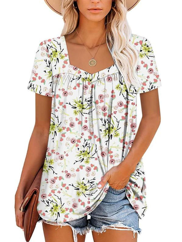 Margaret™ | Short Sleeve Fluid Top with Floral Print